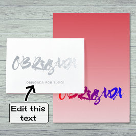 Tarjeta Con Relieve Metalizado Obrigada portugués gracias por mujer plata