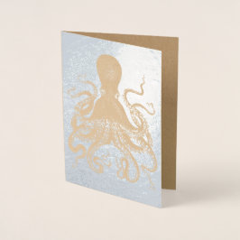 Tarjeta Con Relieve Metalizado Octopus de calamar plateado