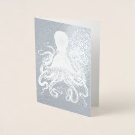 Tarjeta Con Relieve Metalizado Octopus de calamar plateado