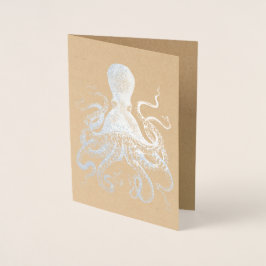 Tarjeta Con Relieve Metalizado Octopus de calamar plateado