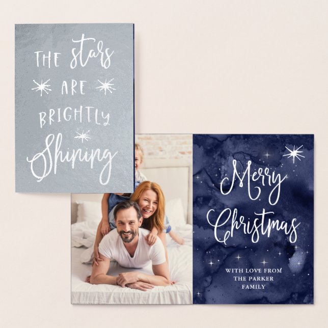 Tarjeta Con Relieve Metalizado Oh, Noche Santa | Estrellas de Navidades con foto (Demostración)