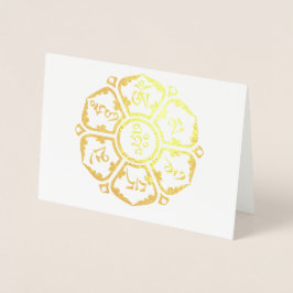 Tarjeta Con Relieve Metalizado Om Mani Padme Hum Mantra Tibetano Chenrezig