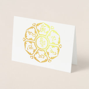 Tarjeta Con Relieve Metalizado Om Mani Padme Hum Mantra Tibetano Chenrezig