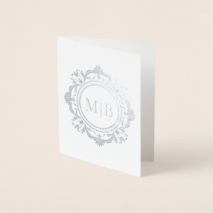 Tarjeta Con Relieve Metalizado Ornate Floral Monograma Boda Gracias