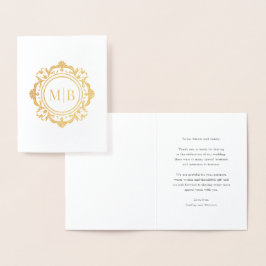Tarjeta Con Relieve Metalizado Ornate Floral Monograma Boda Gracias