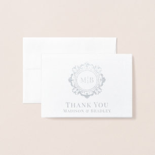 Tarjeta Con Relieve Metalizado Ornate Floral Monograma Boda Gracias