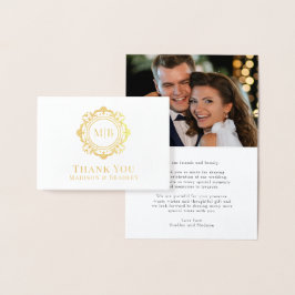 Tarjeta Con Relieve Metalizado Ornate Floral Monograma Boda Gracias Foto