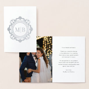 Tarjeta Con Relieve Metalizado Ornate Floral Monograma Boda Gracias Foto