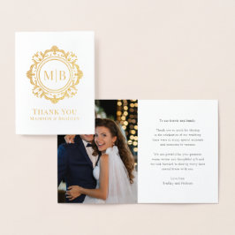 Tarjeta Con Relieve Metalizado Ornate Floral Monograma Boda Gracias Foto