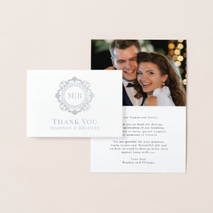 Tarjeta Con Relieve Metalizado Ornate Floral Monograma Boda Gracias Foto