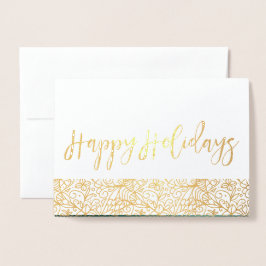 Tarjeta Con Relieve Metalizado Ornato Verde y Oro Felices Fiestas