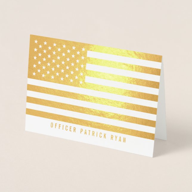 Tarjeta Con Relieve Metalizado Oro de Bandera Patriótica Americana (Anverso)
