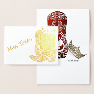 Tarjeta Con Relieve Metalizado Oro de Bote de Cowboy de la Corona de Concurso Gra