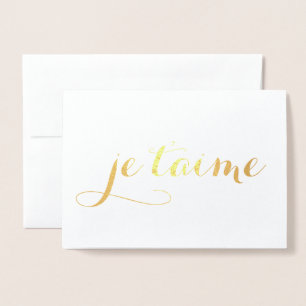 Tarjeta Con Relieve Metalizado oro de hoja je t'aime