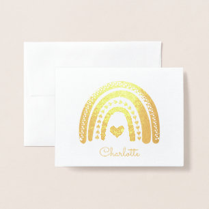 Tarjeta Con Relieve Metalizado Oro personalizado Arcoiris con poco corazón de oro