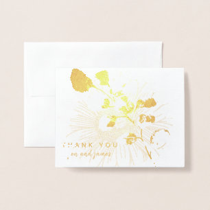 Tarjeta Con Relieve Metalizado Oro Real Papel de Estaño GRACIAS Floral Personaliz