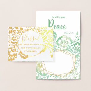 Tarjeta Con Relieve Metalizado Oro y Verde Floral Simpatía Cristiana Religiosa