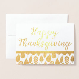 Tarjeta Con Relieve Metalizado Otoño deja feliz día de Acción de Gracias