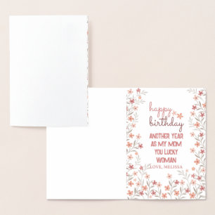 Tarjeta Con Relieve Metalizado Otro Año Como Mi Mamá Mujer Afortunada
