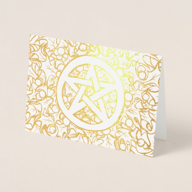 Tarjeta Con Relieve Metalizado Pagan Yule Pentagram (Anverso)