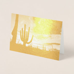 Tarjeta Con Relieve Metalizado Paisaje del desierto de Saguaro Sunset II Arizona