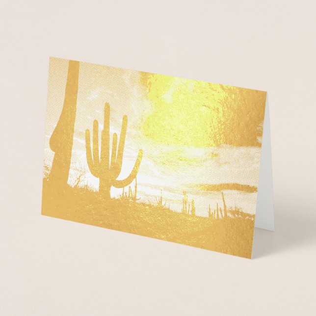 Tarjeta Con Relieve Metalizado Paisaje del desierto de Saguaro Sunset II Arizona (Anverso)