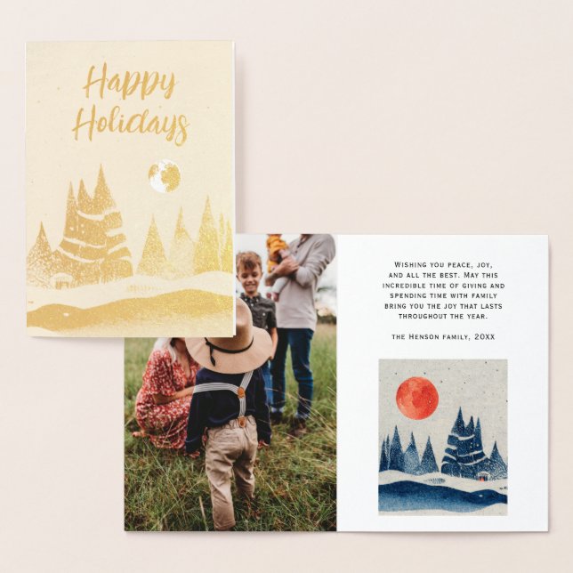 Tarjeta Con Relieve Metalizado Paisaje invernal Bosque de la Luna de la Marina Az (Demostración)