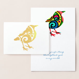 Tarjeta Con Relieve Metalizado Pájaro Colorido Texto Personalizado para Todas las