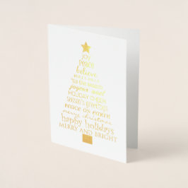 Tarjeta Con Relieve Metalizado Palabras de árbol de navidad de moda merry