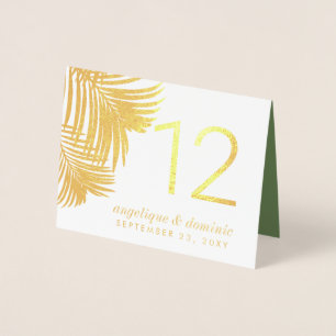 Tarjeta Con Relieve Metalizado Palm de vidrio tropical deja números de tabla de R