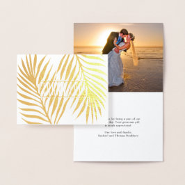 Tarjeta Con Relieve Metalizado Palm Fronds Tropical Boda Foto Gracias
