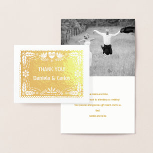Tarjeta Con Relieve Metalizado Papel picado boda Gracias oro de fotos
