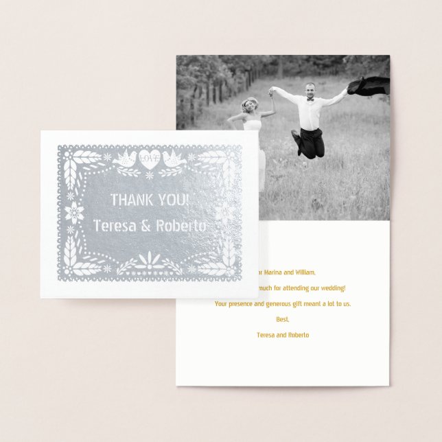 Tarjeta Con Relieve Metalizado Papel picado boda Gracias plata de foto (Demostración)