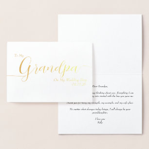 Tarjeta Con Relieve Metalizado Para mi abuelo el día de mi boda Letra elegante