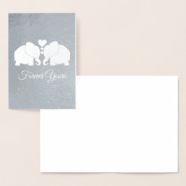 Tarjeta Con Relieve Metalizado Pareja Elefante Plata Con Corazón Para Siempre