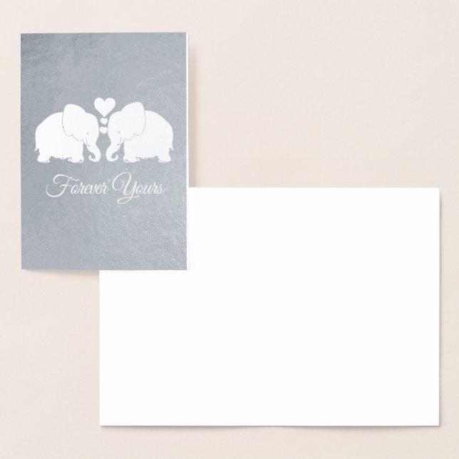 Tarjeta Con Relieve Metalizado Pareja Elefante Plata Con Corazón Para Siempre (Demostración)