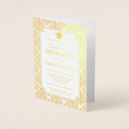 Tarjeta Con Relieve Metalizado Partido de Graduación de Arte Deco Glam Real Relie