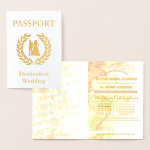 Tarjeta Con Relieve Metalizado pasaporte de boda de destino