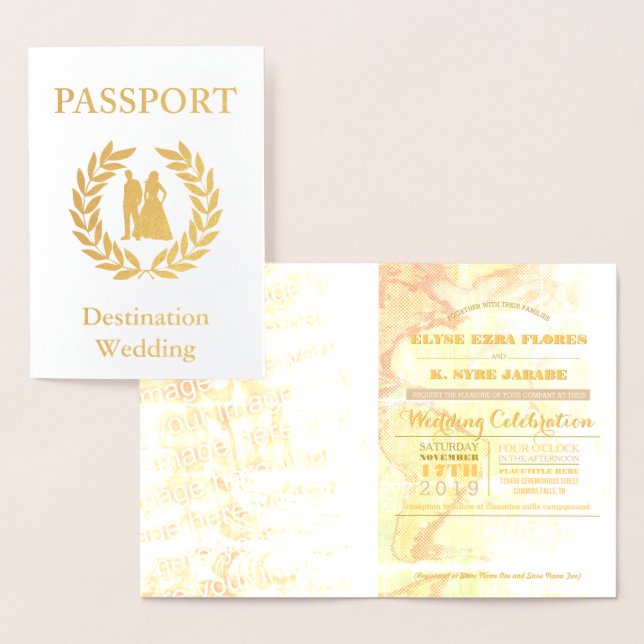 Tarjeta Con Relieve Metalizado pasaporte de boda de destino (Demostración)
