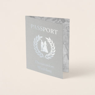 Tarjeta Con Relieve Metalizado pasaporte de boda de destino