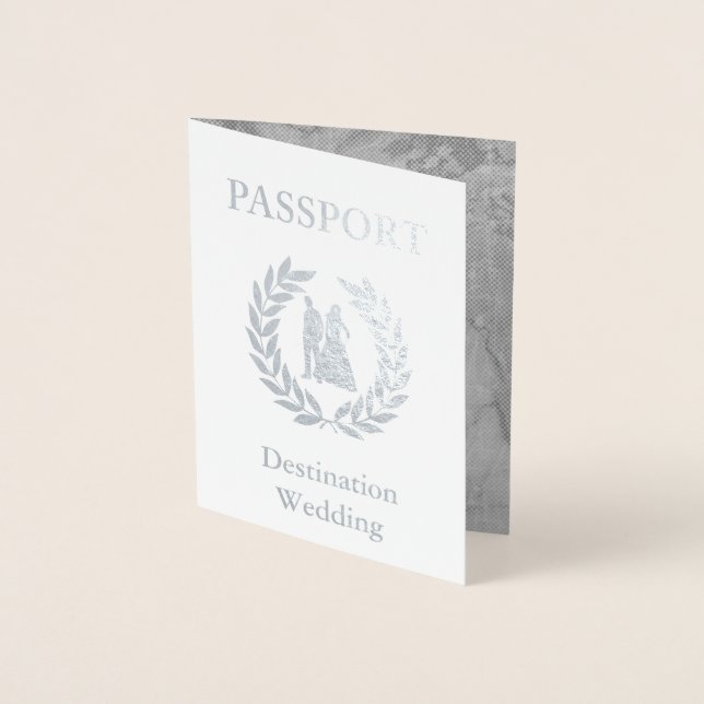 Tarjeta Con Relieve Metalizado pasaporte de boda de destino (Anverso)