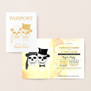 Tarjeta Con Relieve Metalizado Pasaporte de Relieve metalizado dorado de Fiesta p