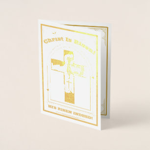 Tarjeta Con Relieve Metalizado Pascua, Resurrección de Cristo, Cristo está en asc