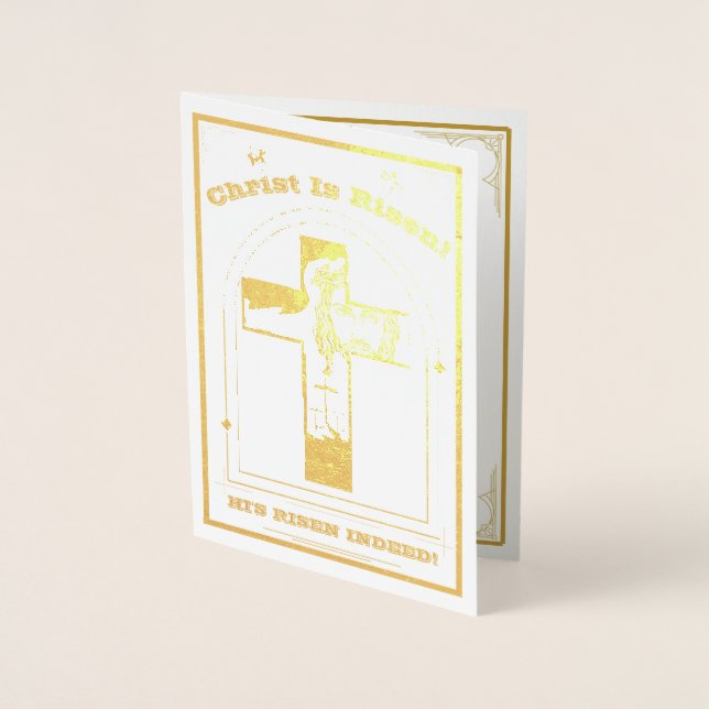 Tarjeta Con Relieve Metalizado Pascua, Resurrección de Cristo, Cristo está en asc (Anverso)