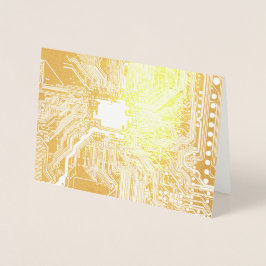 Tarjeta Con Relieve Metalizado Patrón de circuito de la motherboard Gold Geek