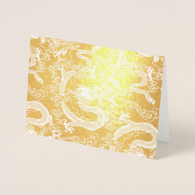 Tarjeta Con Relieve Metalizado Patrón Dragon Chino Relieve metalizado dorado (Anverso)