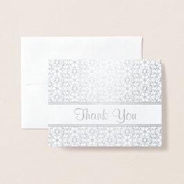 Tarjeta Con Relieve Metalizado Patrón floral de plata y blanco gracias