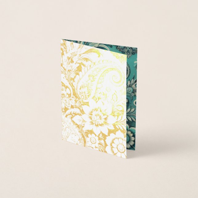 Tarjeta Con Relieve Metalizado Patrón floral turquesa paisley (Anverso)