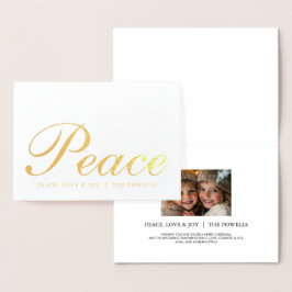 Tarjeta Con Relieve Metalizado Paz Amor Alegría Tipografía Elegante Blanco y Dora