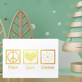 Tarjeta Con Relieve Metalizado Paz Amor Ciencia Hermosa Oro Científico